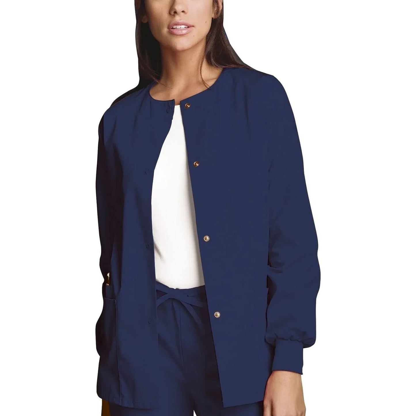 Cherokee Scrubs Jacket Cherokee Workwear 4350 Scrubs Jacket Women's Snap Front Warm-Up Navy