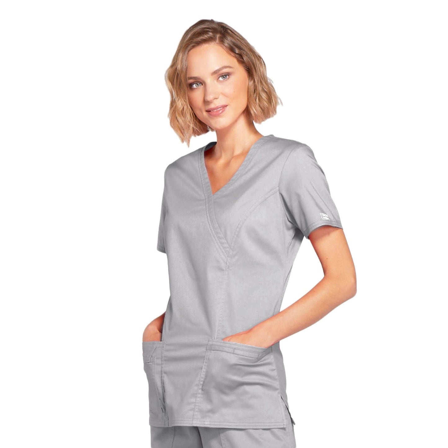 PIM-BUN Cherokee Workwear 4728 Grey - Core Stretch Mock Wrap Top