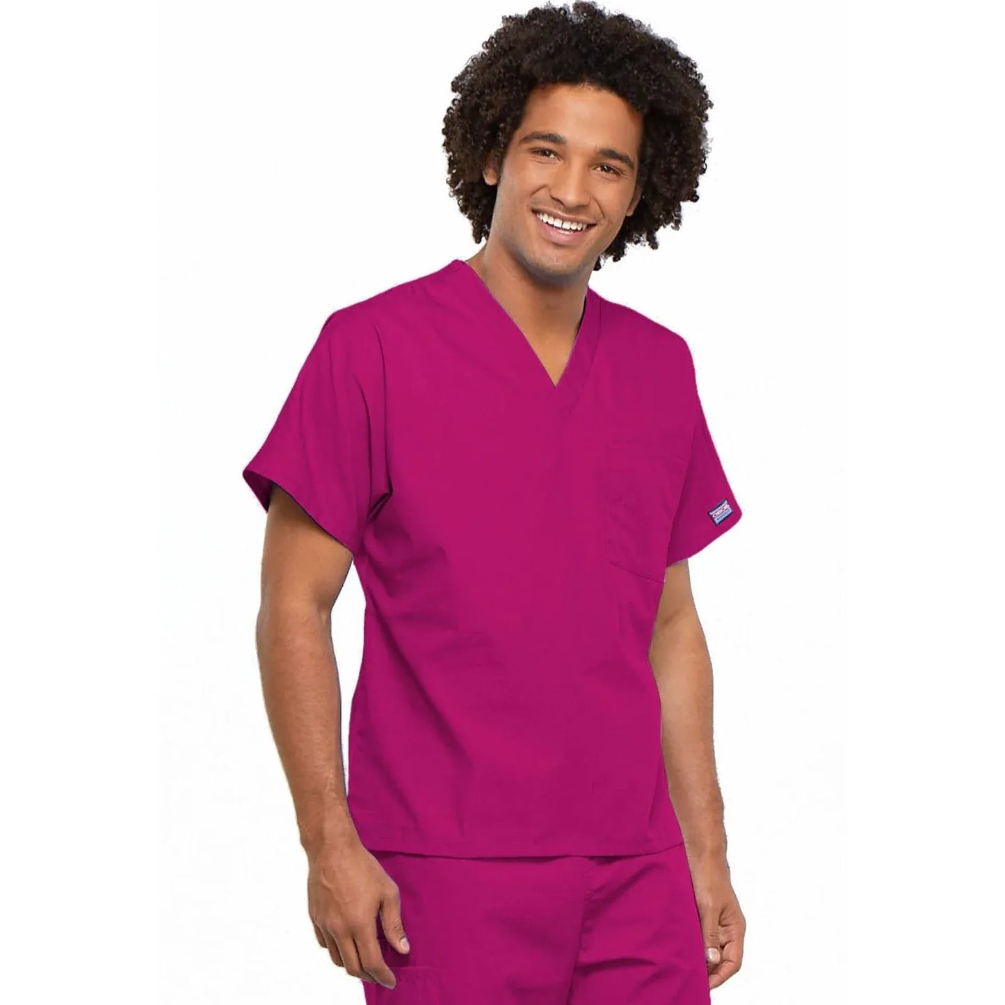 Cherokee Scrubs Top S Cherokee Workwear 4777 Scrubs Top Unisex V-Neck Tunic Raspberry