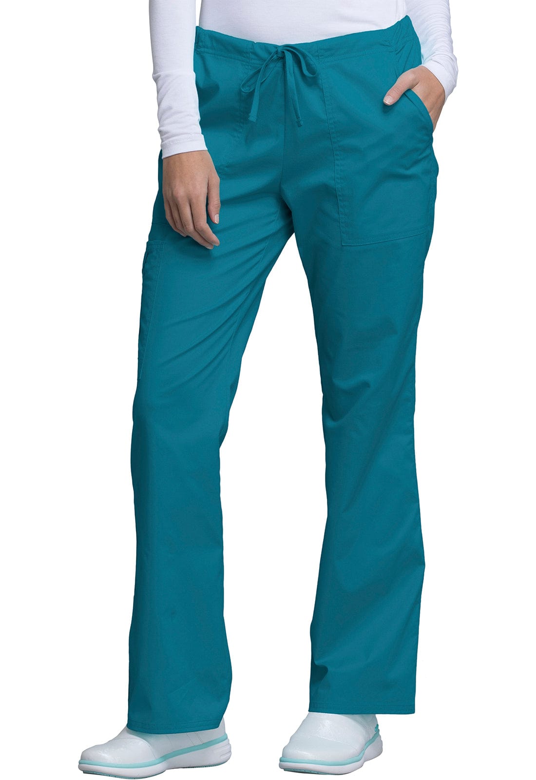 Cherokee Scrubs Pants Cherokee Workwear Core Stretch 4044 Scrubs Pants Womens Mid Rise Drawstring Cargo Caribbean Blue