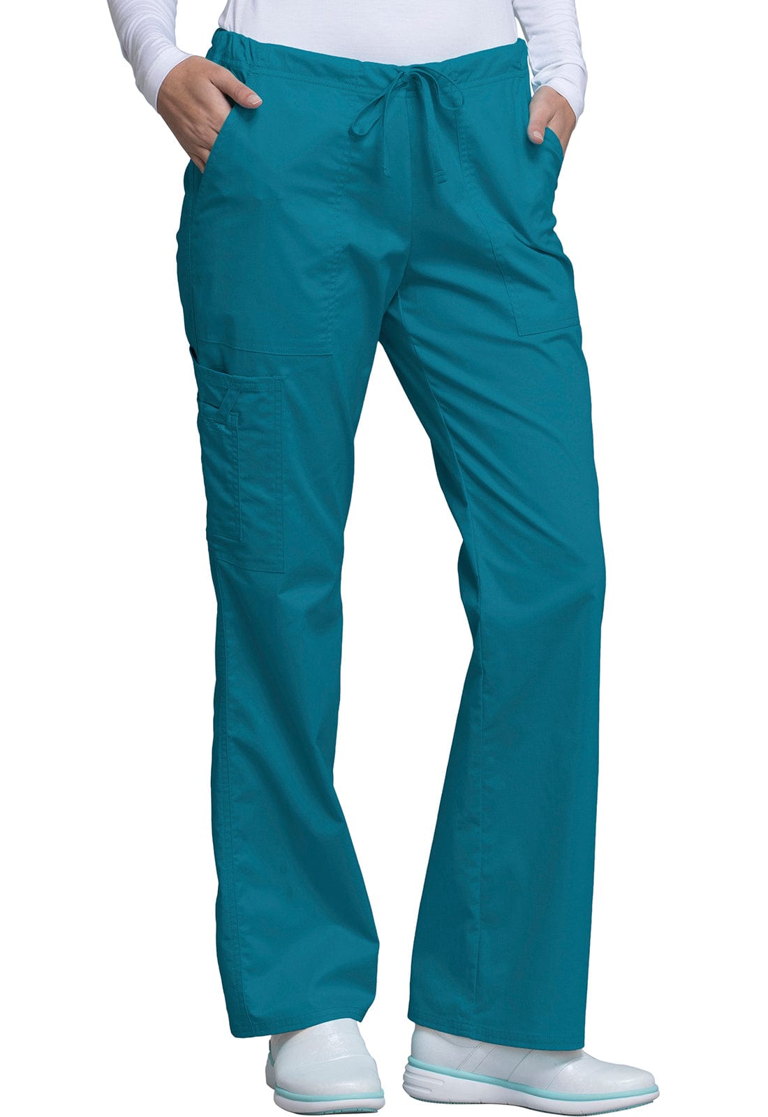Cherokee Scrubs Pants Cherokee Workwear Core Stretch 4044 Scrubs Pants Womens Mid Rise Drawstring Cargo Caribbean Blue