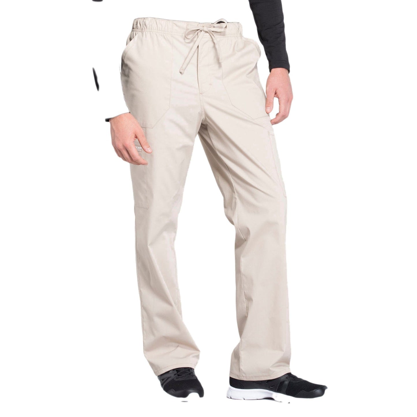 Cherokee Scrubs Pants Cherokee Workwear Professionals WW190 Scrubs Pants Mens Tapered Leg Drawstring Cargo Khaki