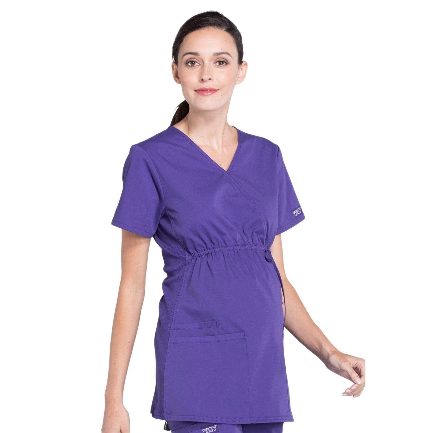 Cherokee Scrubs Top Cherokee Workwear Professionals WW685 Scrubs Top Maternity Mock Wrap Grape