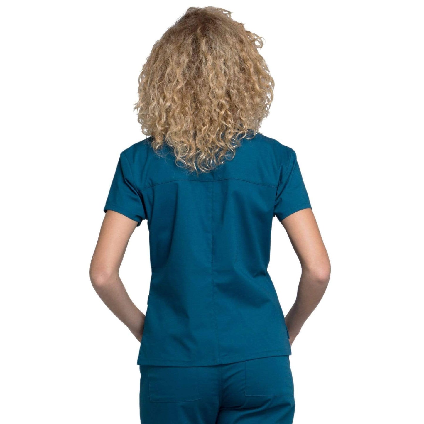 Cherokee Scrubs Top Cherokee Workwear Professionals WW705 Scrubs Top Women's Mock Wrap Caribbean Blue