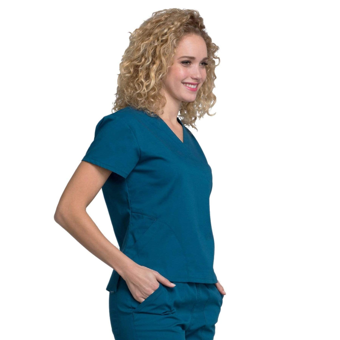 Cherokee Scrubs Top Cherokee Workwear Professionals WW705 Scrubs Top Women's Mock Wrap Caribbean Blue