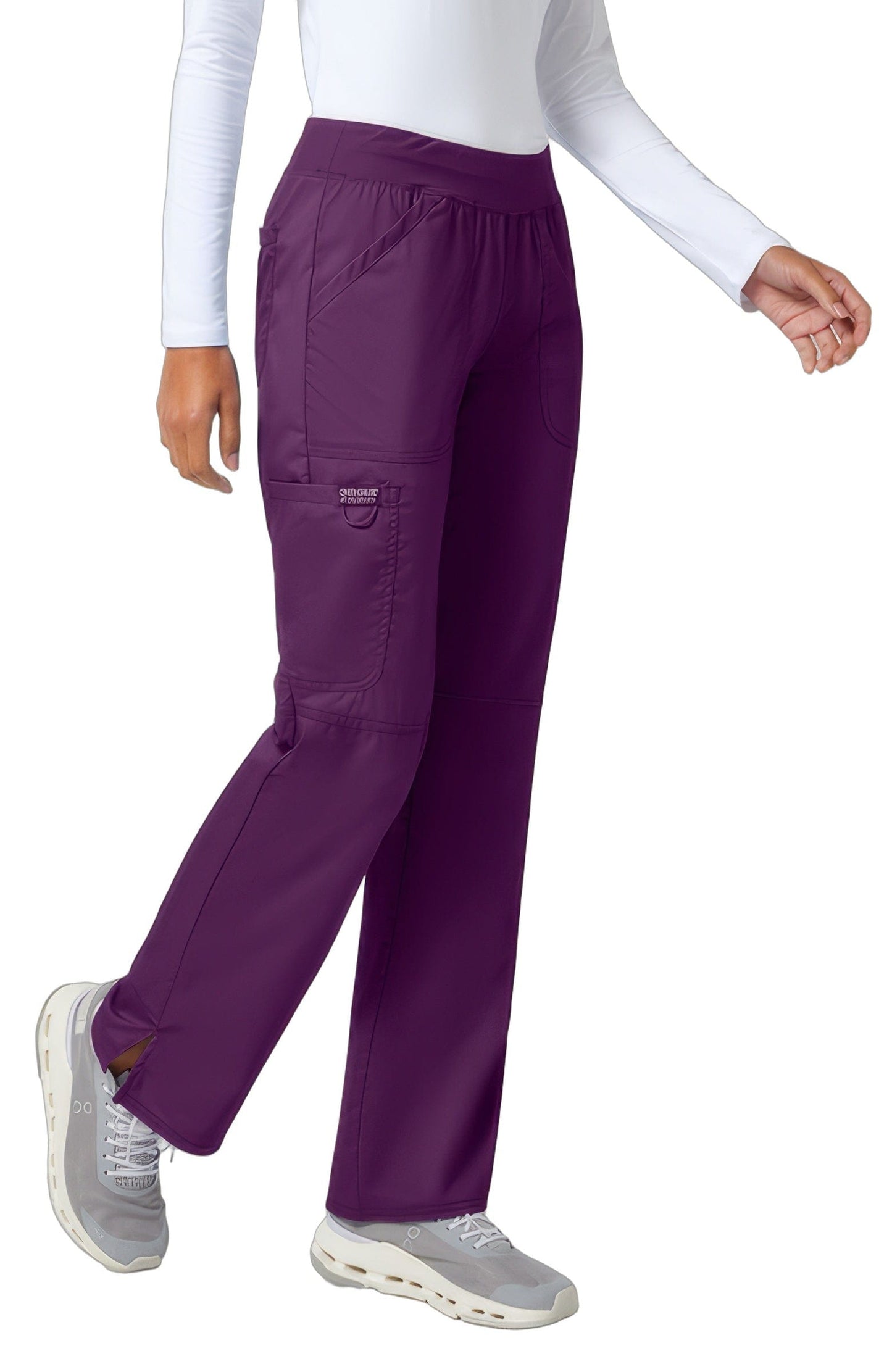 Cherokee Workwear Revolution WW110 Scrubs Pants Women's Mid Rise Straight Leg Pull-on Eggplant - EGG
