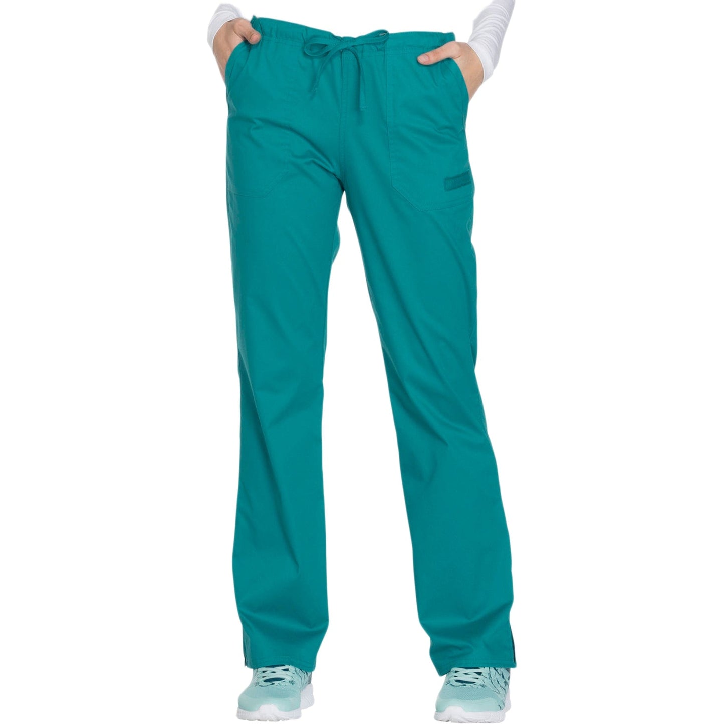 Cherokee Scrubs Pants L / Regular Cherokee WW130 Mid Rise Straight Leg Drawstring Pant Teal Blue