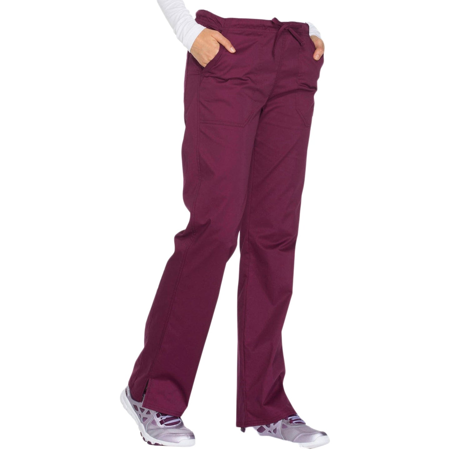 Cherokee Scrubs Pants M Cherokee WW130 Mid Rise Straight Leg Drawstring Pant Wine
