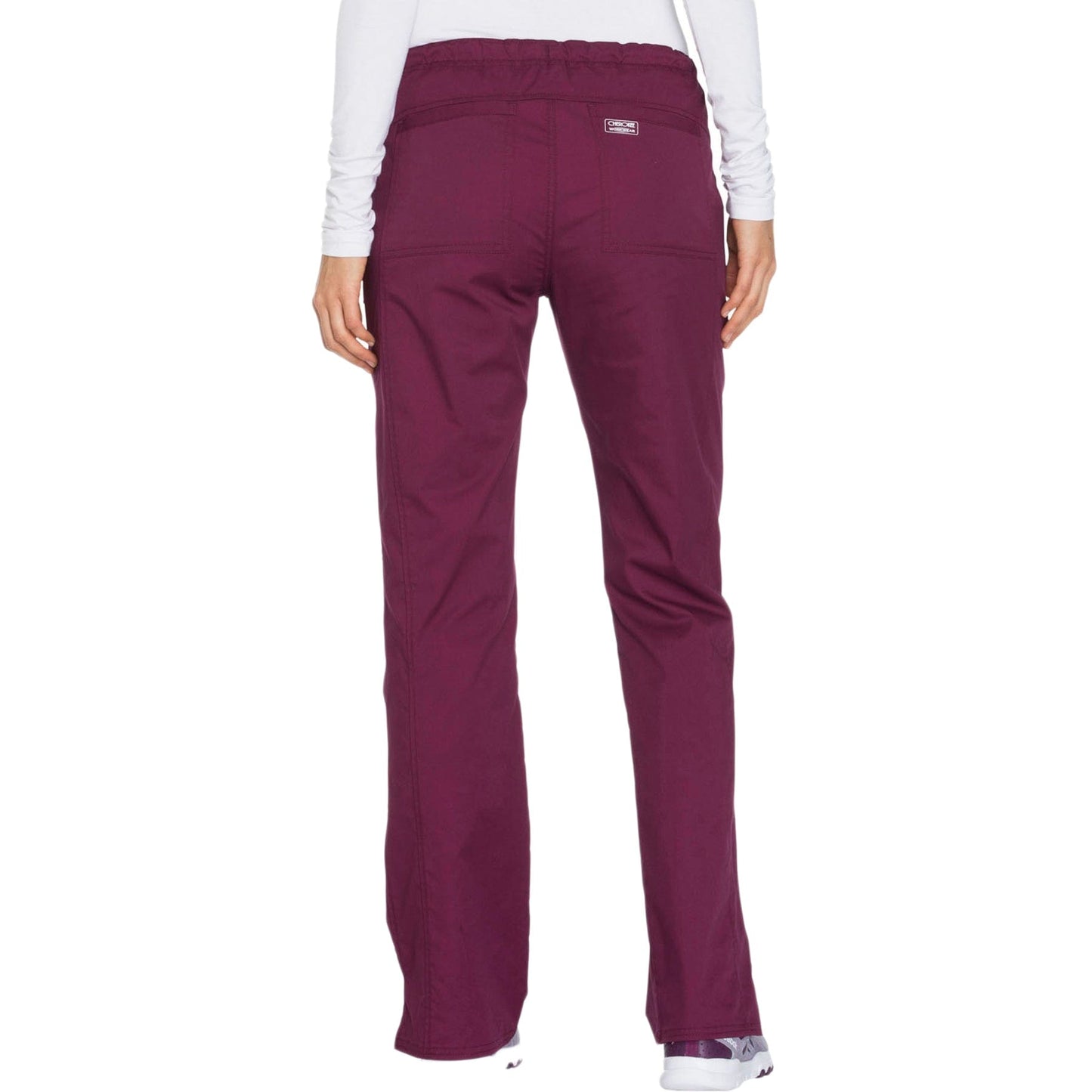 Cherokee Scrubs Pants M Cherokee WW130 Mid Rise Straight Leg Drawstring Pant Wine