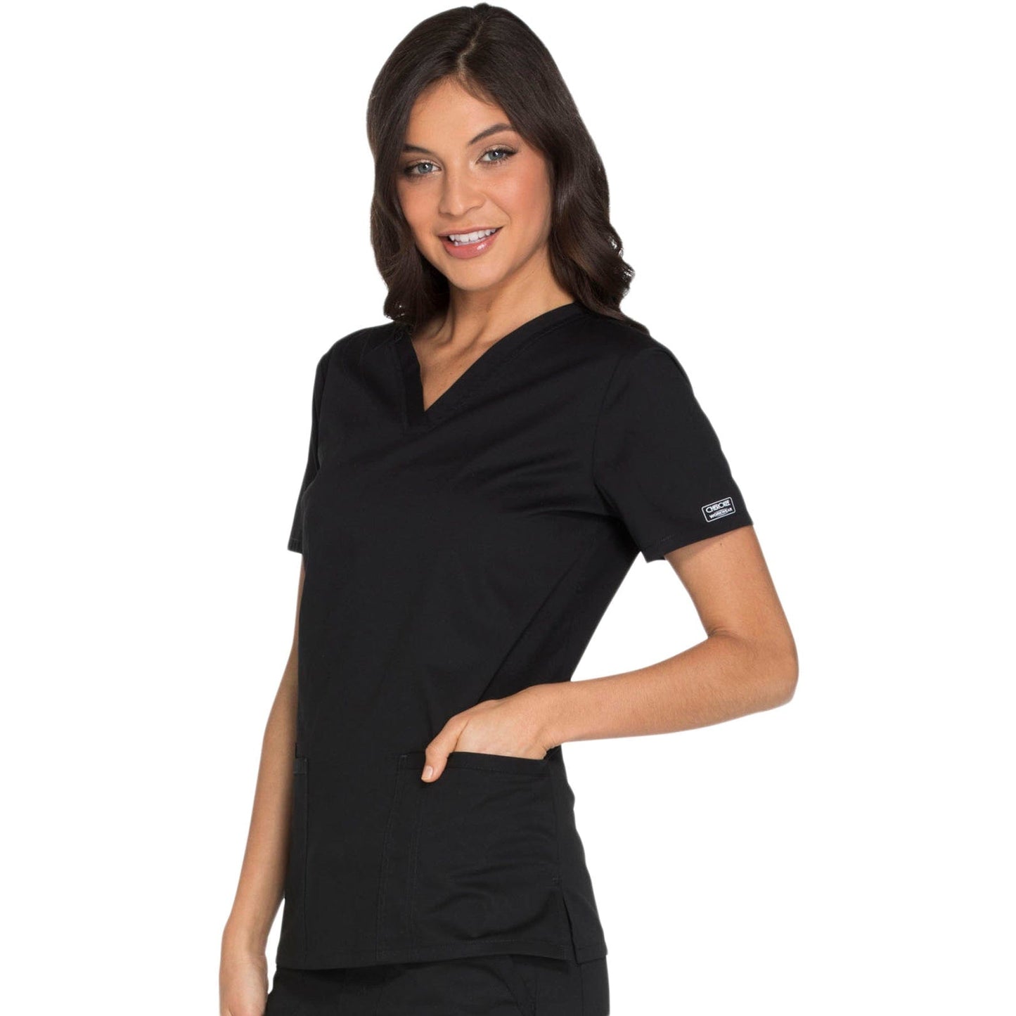 PIM-BUN XXS Cherokee WW630 Black - WW Core Stretch V-Neck Top