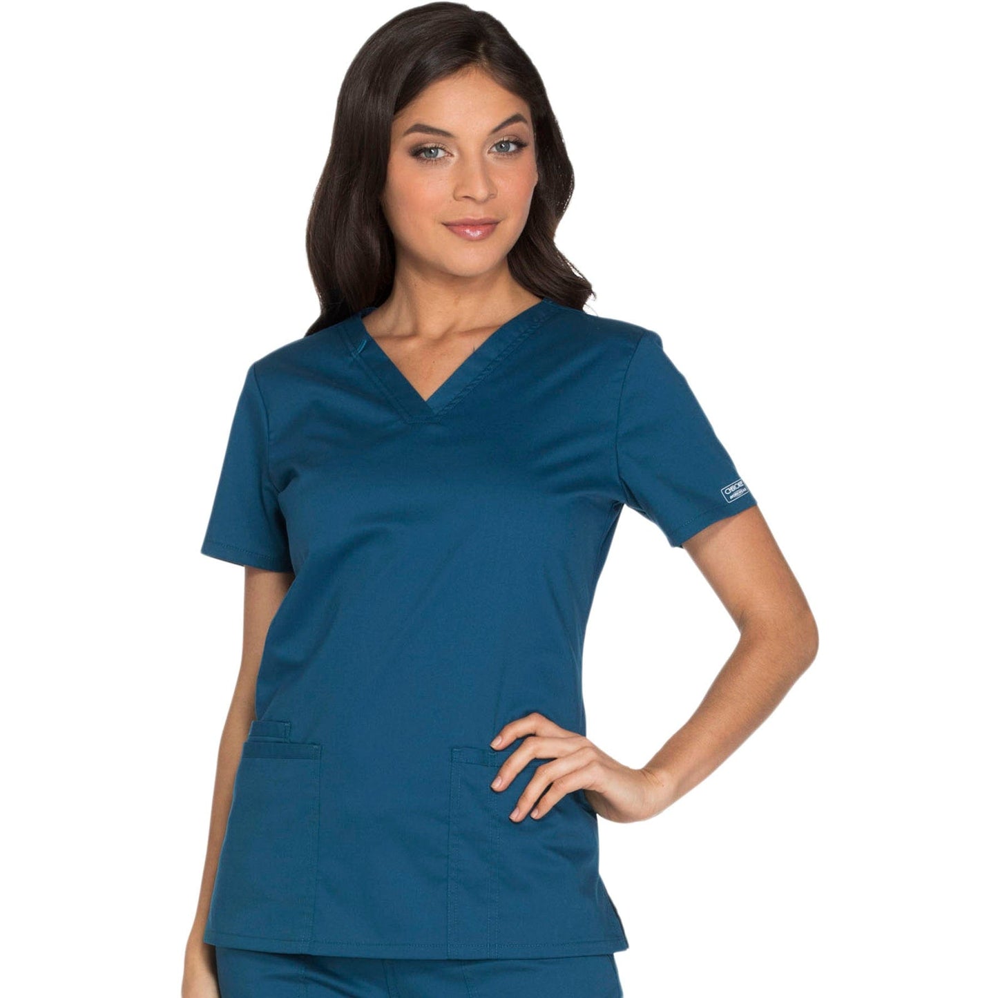 Cherokee Scrub Tops XXS Cherokee WW630 Caribbean Blue - WW Core Stretch V-Neck Scrubs Top