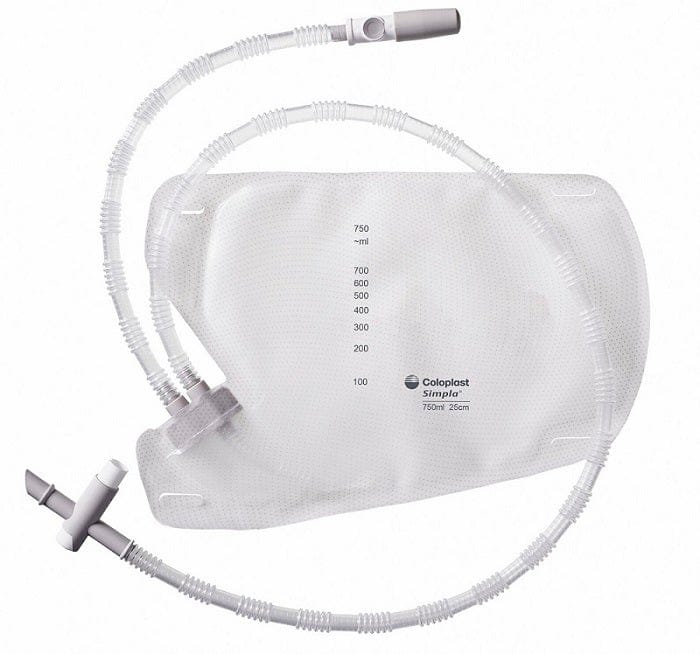 Coloplast Simpla Plus Syphon Bag slide action tap (T-tap) 750mL 25cm tube