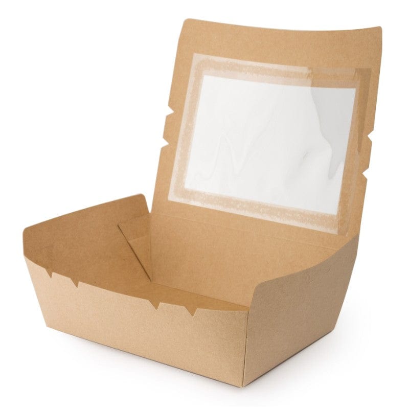 Detpak Disposable Food Packaging Carton of 200 Detpak Lunch Box Window Large Brown