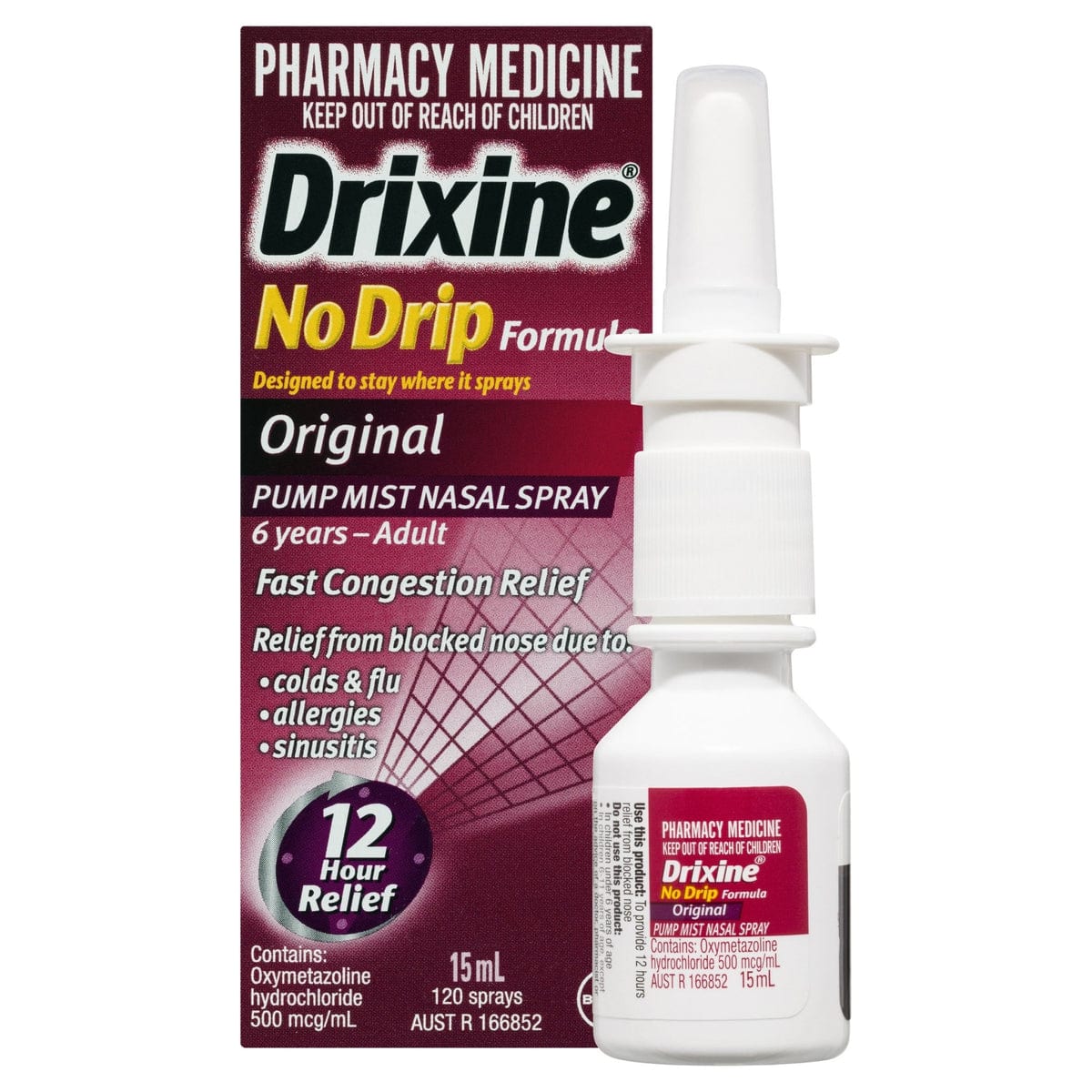 Bayer Decongestants Drixine Nasal Spray 15ml - Oxymetazoline Hydrochloride 0.5mg/ml