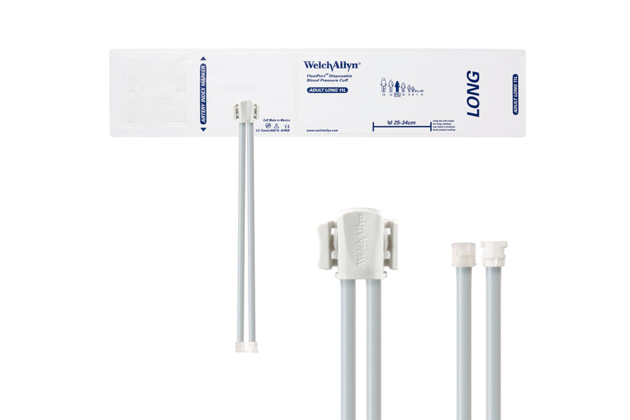 Hillrom - Welch Allyn Soft Disposable FlexiPort Cuff - Two-Tube Male Female Locking Connector (Box 20), Adult Long, Size 11L, 25-34 cm
