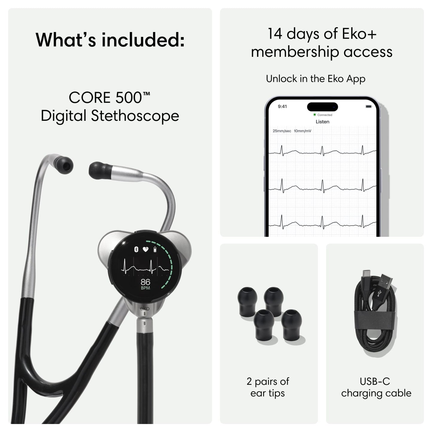 EKO CORE 500 Digital Stethoscope - Black
