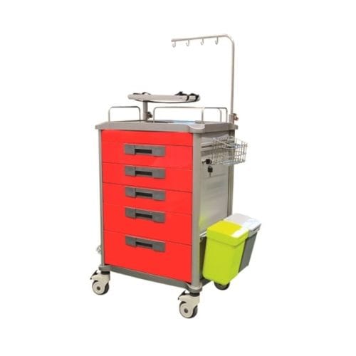Emergency Trolley - RED, 650 x 480 x 980mm Central Lock