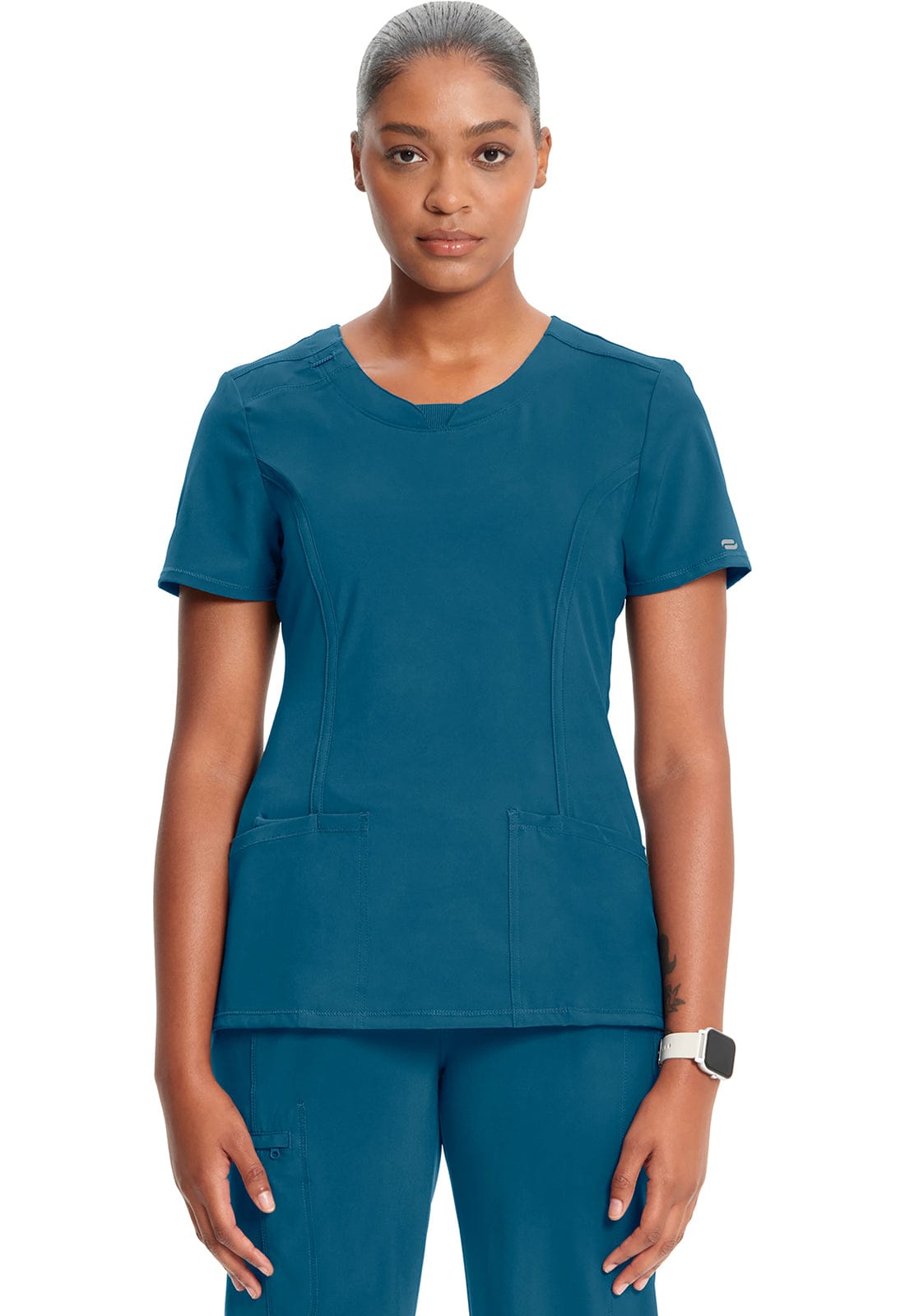 Infinity 2624A Scrubs Top Women's Round Neck Caribbean Blue