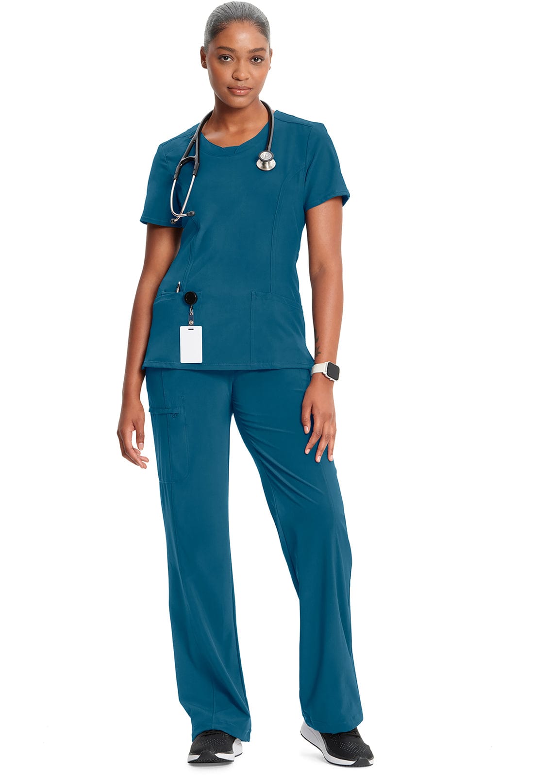 Infinity 2624A Scrubs Top Women's Round Neck Caribbean Blue