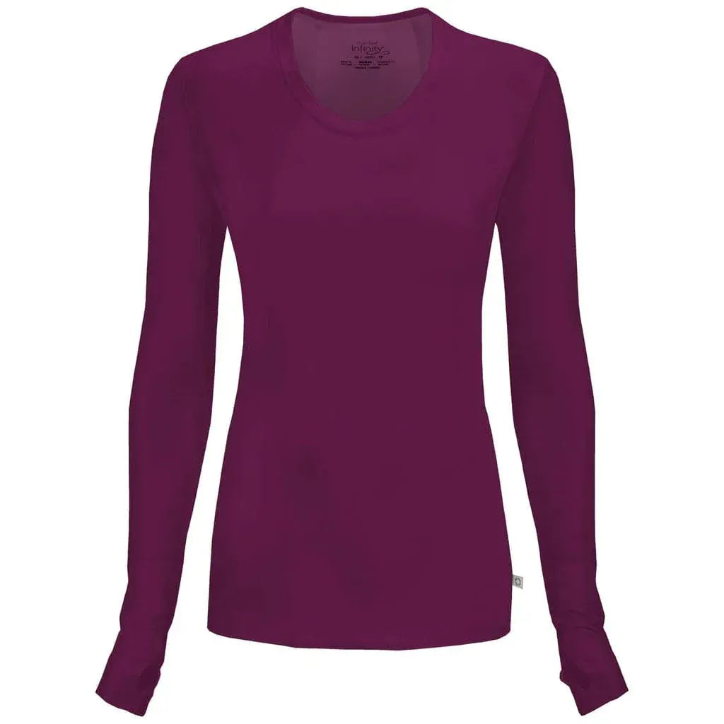 Cherokee Underscrubs XS Cherokee Infinity 2626A Underscrubs Womens Long Sleeve Knit Tee Wine
