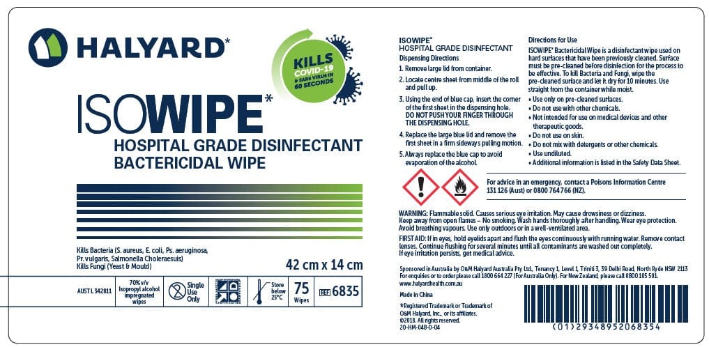 Halyard Surface Wipes ISOWIPE Bactericidal Wipes