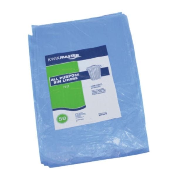 Kwikmaster Cleaning & Washroom Supplies Carton of 500 Kwikmaster Bin Liner All Purpose Flat Pack Blue 70 to 77L