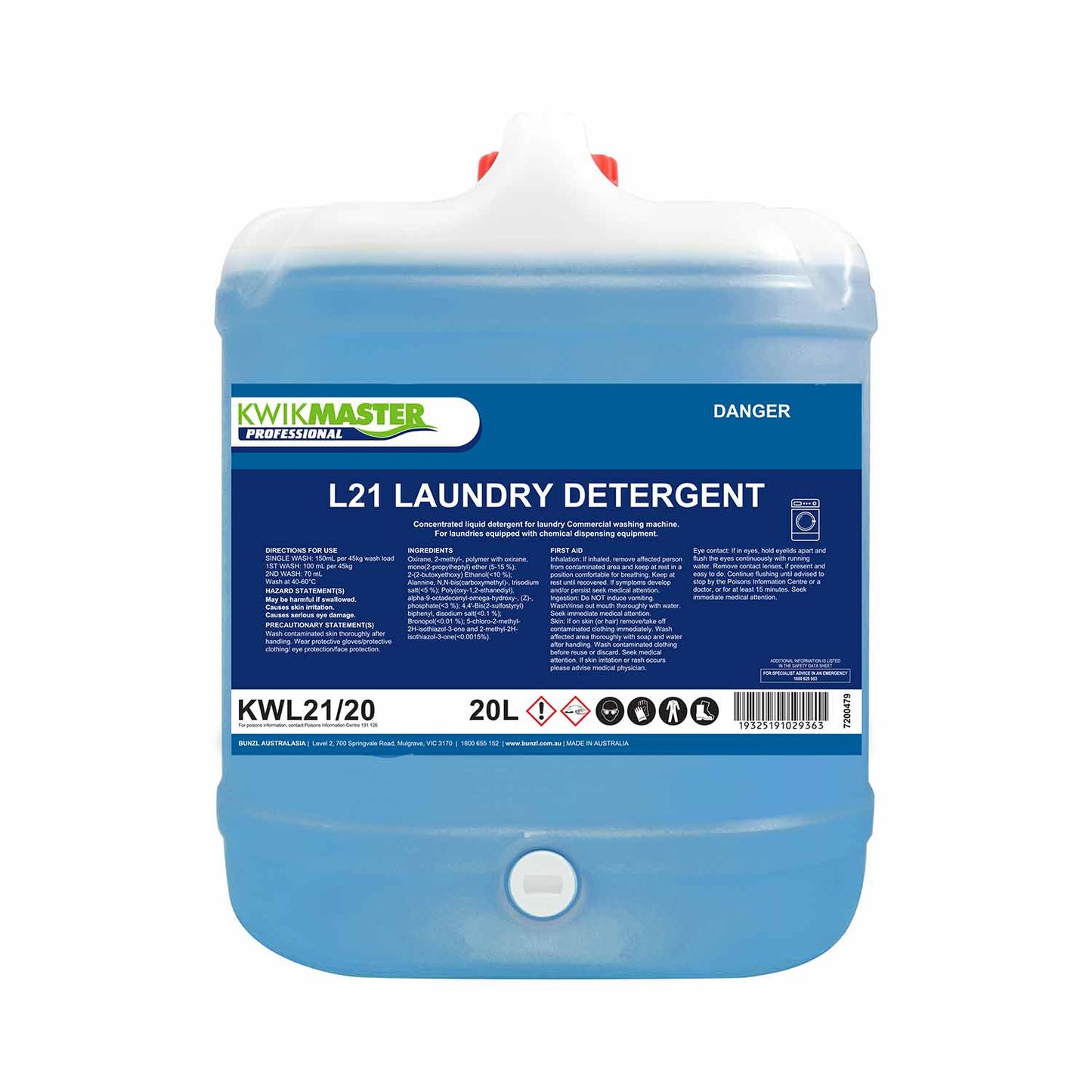 Kwikmaster Professional Cleaning & Washroom Supplies Drum of 1 Kwikmaster Laundry Detergent 20L