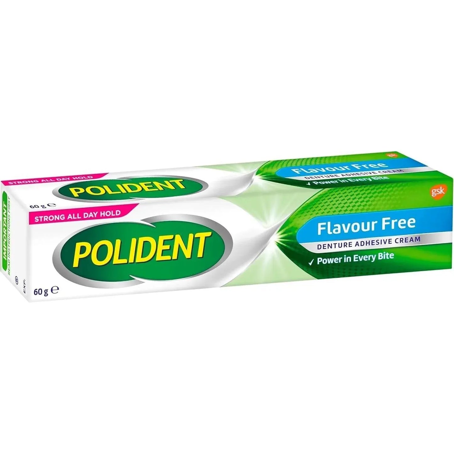 GSK Denture Adhesives Polident Flavour Free Denture Adhesive Cream 60g - Zinc-Free, Strong Hold