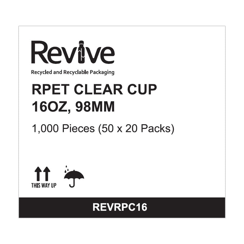 Revive Disposable Food Packaging Carton of 1000 Revive Cold Cup RPet Clear 16oz