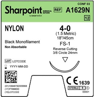 Sharpoint Nylon 4-0 24mm Reverse Cutting 45cm FS-1 Black