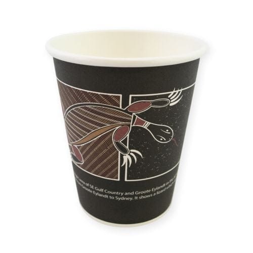 Sustain Coffee Single Wall Paper Hot Cup 8oz, Indigenous Design by Russell Yilamara Brown