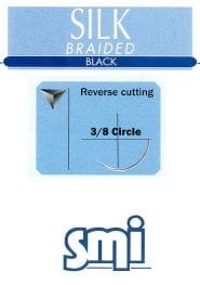 SMI Suture SILK 4/0 Reverse Cutting 3/8 Circle DS19mm 75cm Black