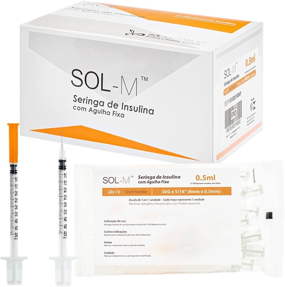 Sol-Millennium Insulin Syringes SOL-M Insulin Syringe With Fixed Needle 0.5ml, 28G 12.5mm