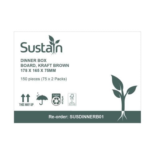 Sustain Disposable Food Packaging Carton of 150 Sustain Dinner Box Brown