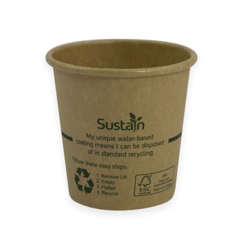 Sustain Disposable Food Packaging Carton of 2000 Sustain Hot Cup Single Wall Aqueous Kraft 4oz