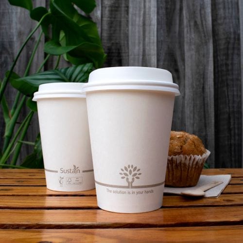 Sustain Disposable Food Packaging Carton of 1000 Sustain Hot Cup Single Wall Paper/BioPBS White 12oz