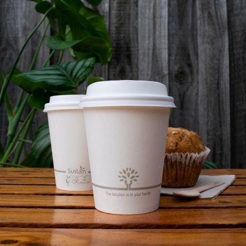Sustain Disposable Food Packaging Carton of 1000 Sustain Hot Cup Single Wall Paper/BioPBS White 8oz