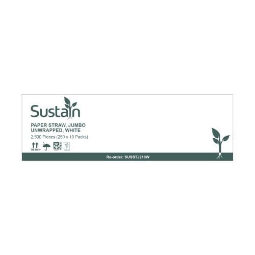 Sustain Paper Straw Jumbo 210mm White