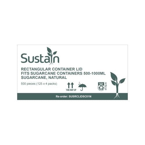 Sustain Disposable Food Packaging Carton of 500 Sustain Sugarcane Lid Natural For Rectangular Container 500 to 1000ml