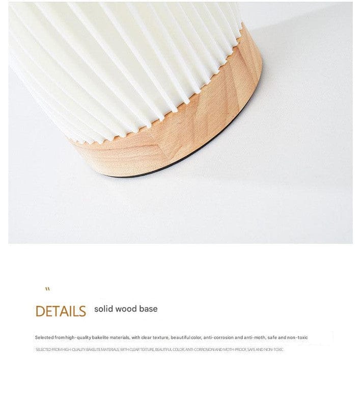Unique Pleated Design Table Lamp - 3D Printed Washable Shade, Wooden Base, Adjustable LED (Four-star rotation)
