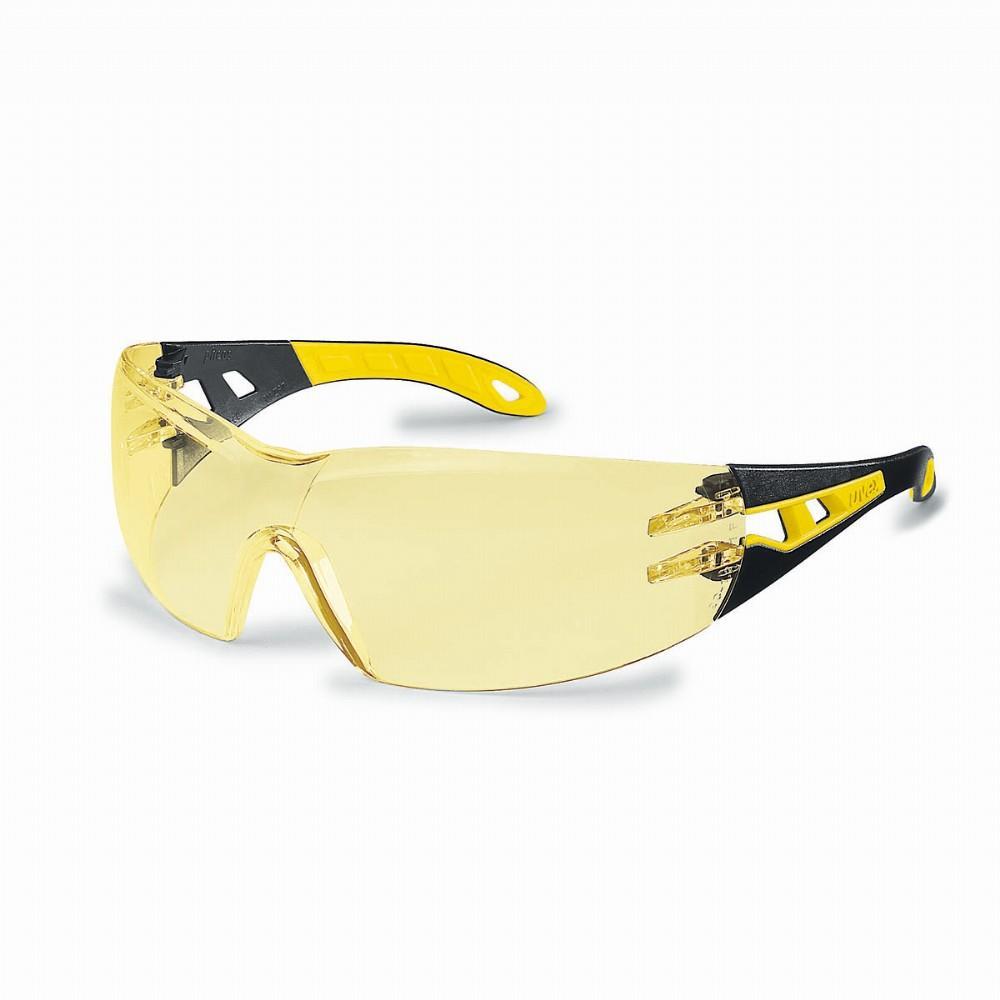 UVEX Safety Glasses Amber / 80%+ / Black/Yellow Arms / SV Excellence UVEX Pheos With Guard Eye Protection Spectacles