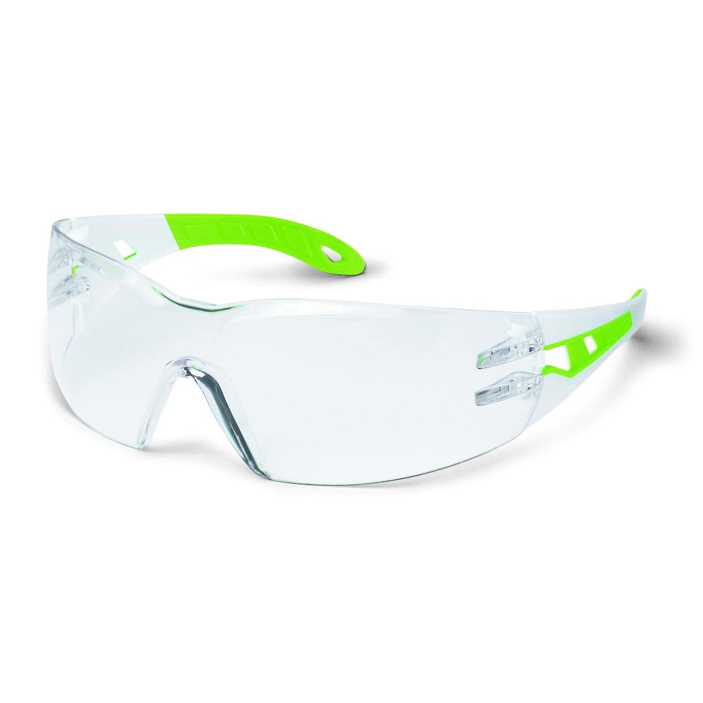 UVEX Safety Glasses Clear / 80%+ / White/Lime Arms / SV Excellence UVEX Pheos With Guard Eye Protection Spectacles
