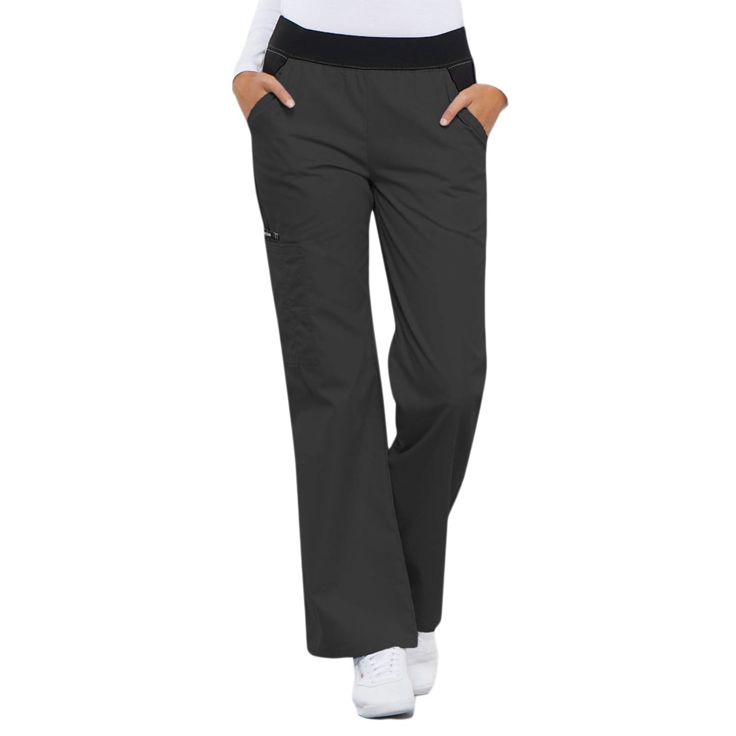 Cherokee Scrubs Pants Cherokee Flexibles 1031 Scrubs Pants Womens Mid Rise Knit Waist Pull-On Pewter