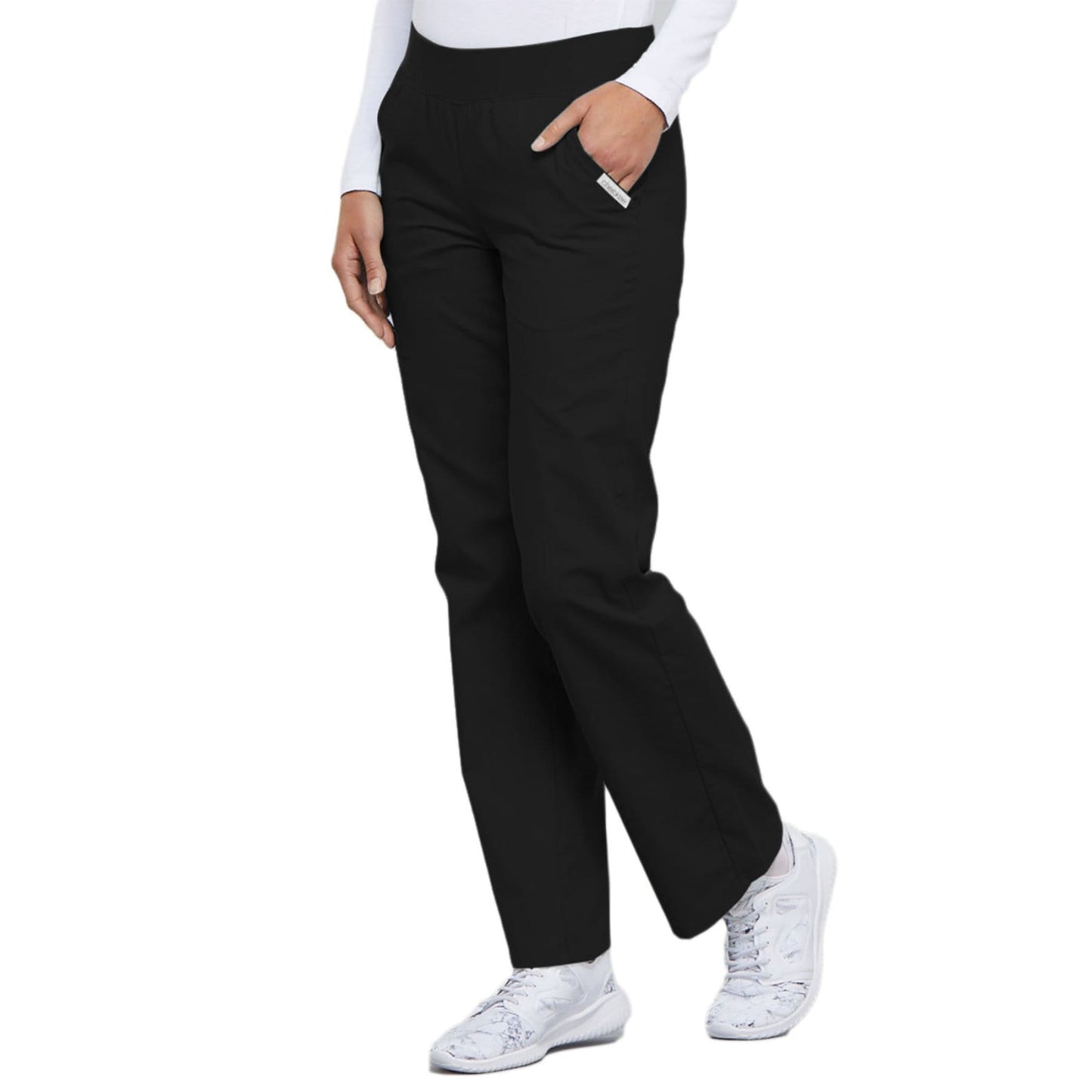 Cherokee Scrubs Pants Cherokee Flexibles 2085 Scrubs Pants Womens Mid Rise Knit Waist Pull-On Black