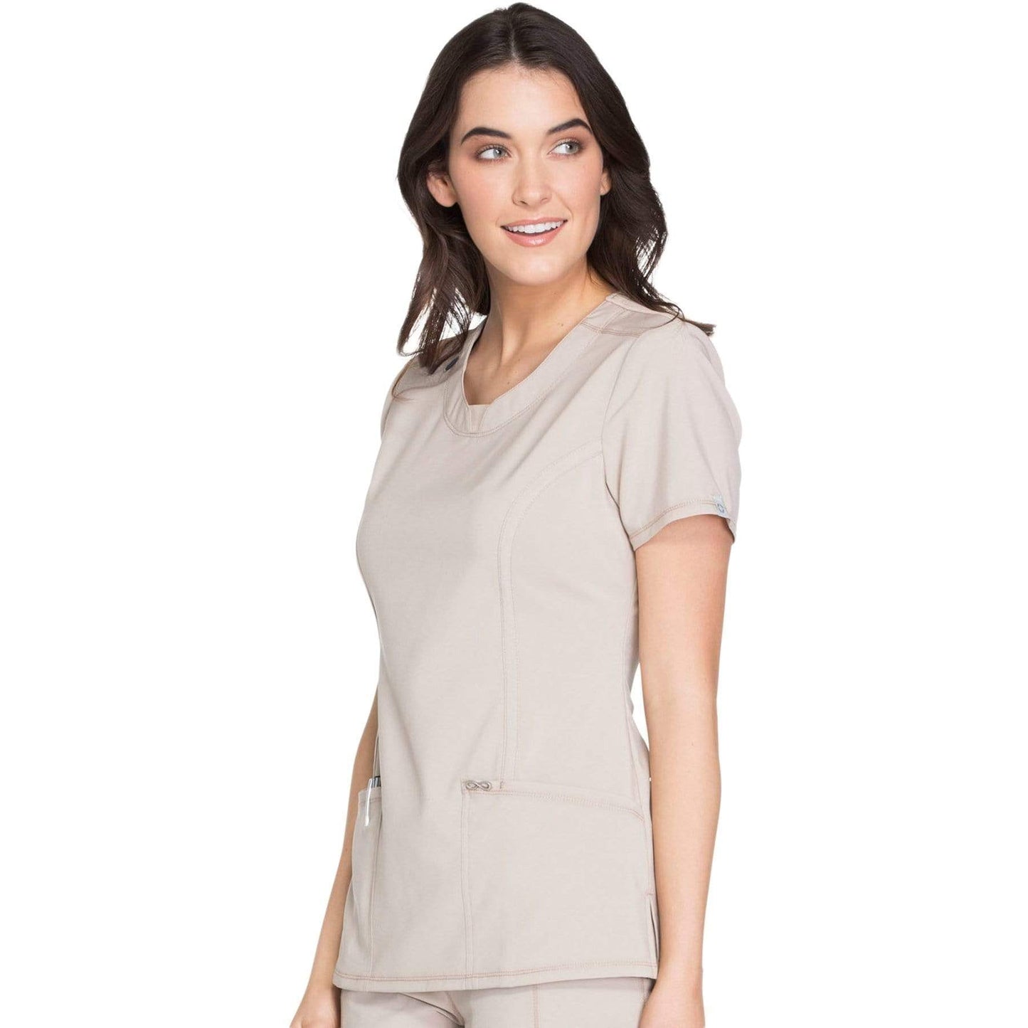 Cherokee Scrubs Top Cherokee Infinity 2624A Scrubs Top Womens Round Neck Khaki