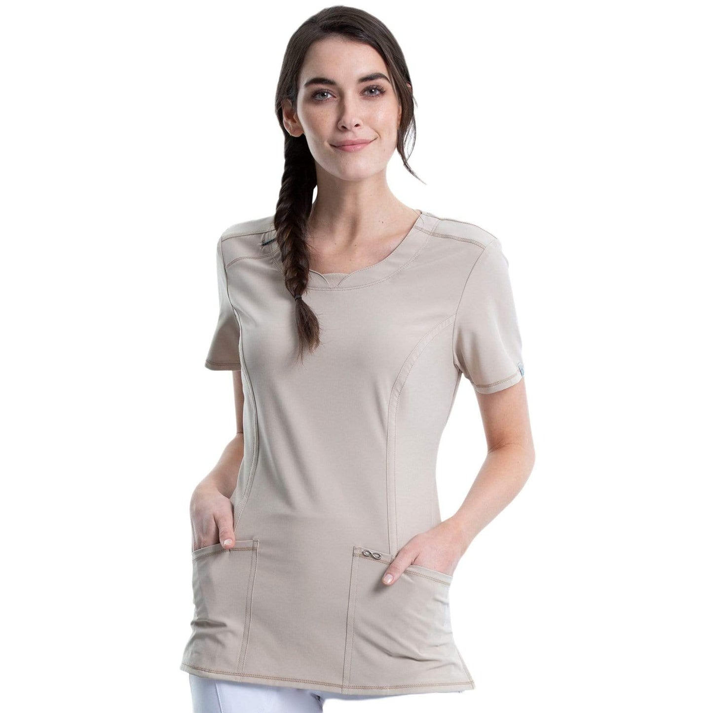 Cherokee Scrubs Top Cherokee Infinity 2624A Scrubs Top Womens Round Neck Khaki