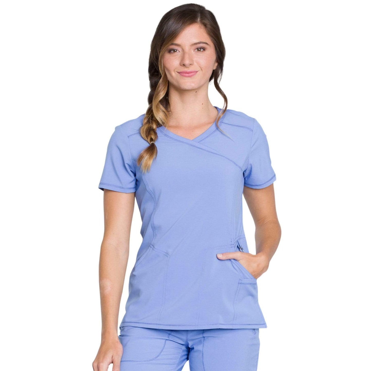 Cherokee Scrubs Top 2XL Cherokee Infinity 2625A Scrubs Top Womens Mock Wrap Ceil Blue