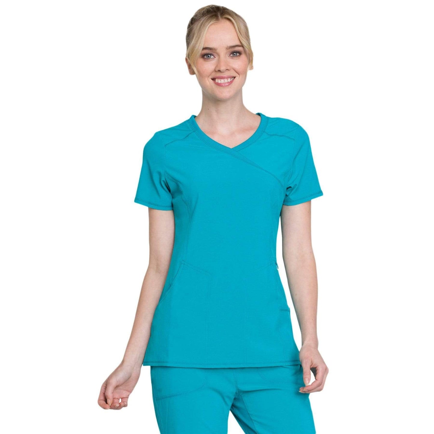 Cherokee Scrubs Top Cherokee Infinity 2625A Scrubs Top Womens Mock Wrap Teal Blue