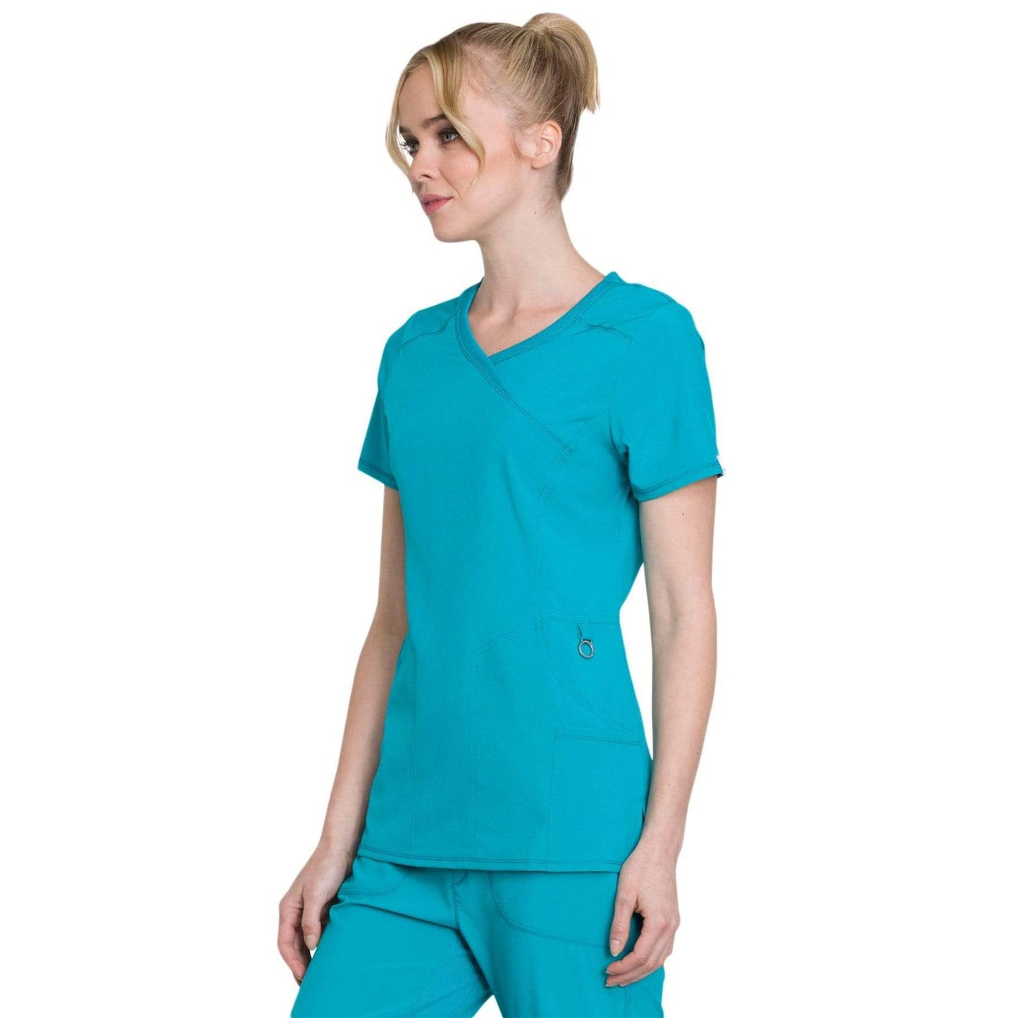 Cherokee Scrubs Top Cherokee Infinity 2625A Scrubs Top Womens Mock Wrap Teal Blue