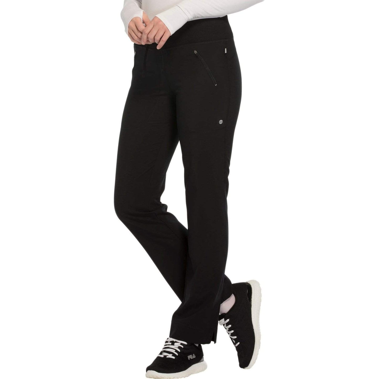 Cherokee Scrubs Pants Cherokee Infinity CK100A Scrubs Pants Womens Mid Rise Tapered Leg Drawstrings Black